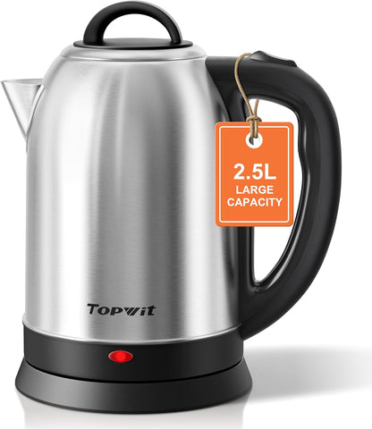 Topwit 2.5L Large Electric Kettle,Fast Boil Stainless Steel Electric Kettle | BPA Free Hot Water Kettle Electric, Removable Lid, Auto Shut-Off, Boil-Dry Protection, Large Capacity for Family, 1200W