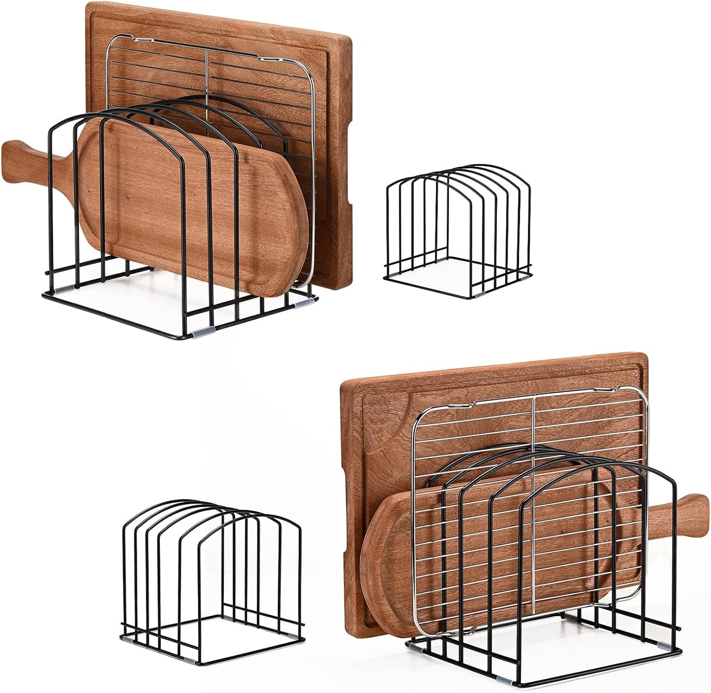 Cutting Board Organizer, Matte Black | Heavy Duty Rack, 2 Extra Wide (1.38") & 3 Narrow (0.78") Slots