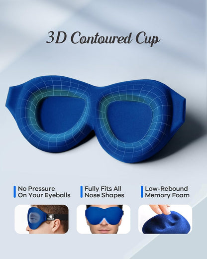 Sleep Mask for Side Sleepers, 3D Contoured Eye Mask for Sleeping, Soft Memory Foam Eye Cover with Adjustable Strap, No Pressure on Eyes, Travel Sleep Mask for Men Women, Shift Work & Naps