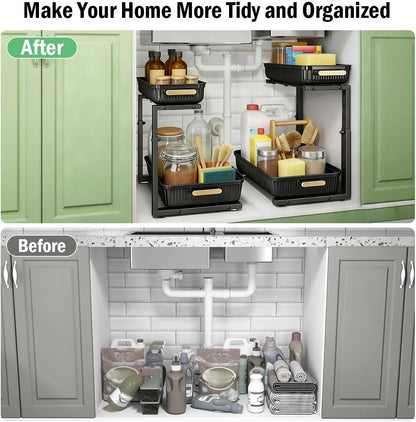 ARSTPEOE Under Sink Organizer - 2 Pack Multi-Purpose Pull-Out Storage Shelf | Slide out Pull out Cabinet Organizer Shelf, Storage for Kitchen Bathroom