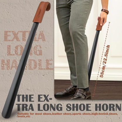 ZOMAKE Shoe Horn Long Handle for Seniors Men Women, Metal Shoehorn 2Pack | 16.5" Long Boot Horn, Travel Small Shoe Spoon Helper 7.5", Sturdy Stainless Steel, Anti-Slip Leather Grip, Shoe Protection