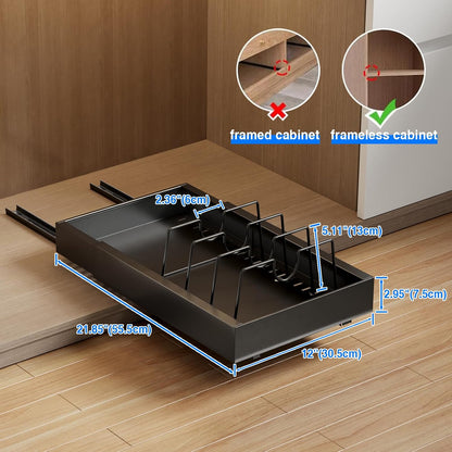 Mustorn 2 Pack Pull Out Cabinet Organizer, Slide Out Drawers for Cabinets, Peel and Stick, Heavy Duty Shelves for Kitchen, Cupboard, Pantry, Bathroom (16.5"D*11.8"W*3.94"H-Black)