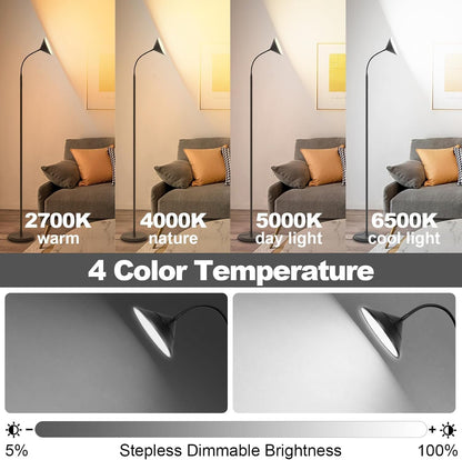 Yikuneng Dimmable LED Floor Lamp, Super Bright Reading Lamps Floor Standing lamp with Remote & Touch Control, Stepless Dimming & 2700K-6500K Color Temperature, for Living Room Bedroom Office, Black