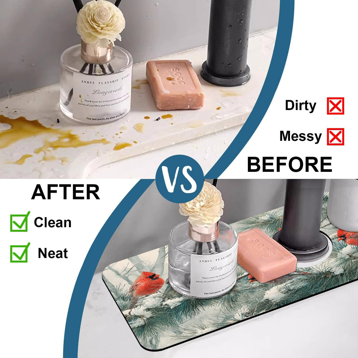 Faucet Mat for Kitchen Sink Absorbent Splash Guard Bathroom 23.5"X5.5"