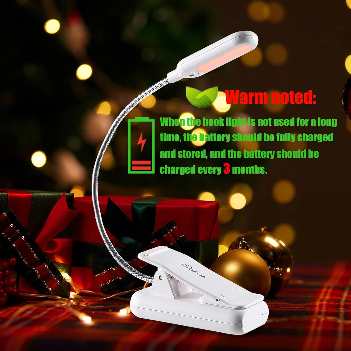 VAVOFO Rechargeable Book Light, Blue Light Blocking, Amber 1600K Clip On Reading Light, Eye Care 7 LEDs Kids Book Light for Reading in Bed with Power Indicator for Bookworms (Neon Orange)