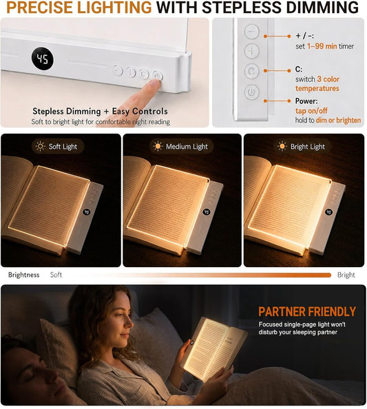 30 LED Book Light & Night Light 2 in 1, Flat Book Light White