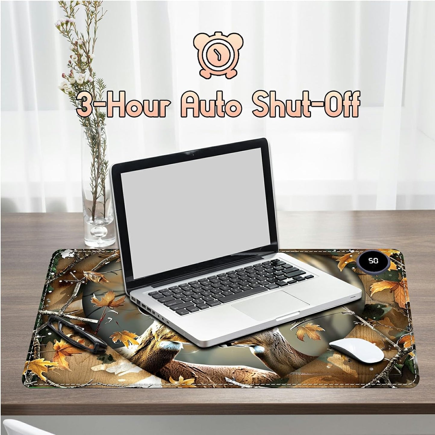 Heated Desk Pad Heated Large Mouse Pad, Electric Quickly Warm Desk Mat with 3 Levels Heating 3 Hours Auto Shut-Off, 31.5" x 13" Warm Gaming Mousepad Hand Foot Warmer, Baby Elephant