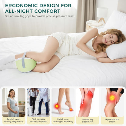 Knee Pillow for Side Sleepers, Leg Pillow with Adjustable Hook & Loop Strap & Removable Washable Cover for Spine Alignment, Sciatica, Hip & Back Pain Relief