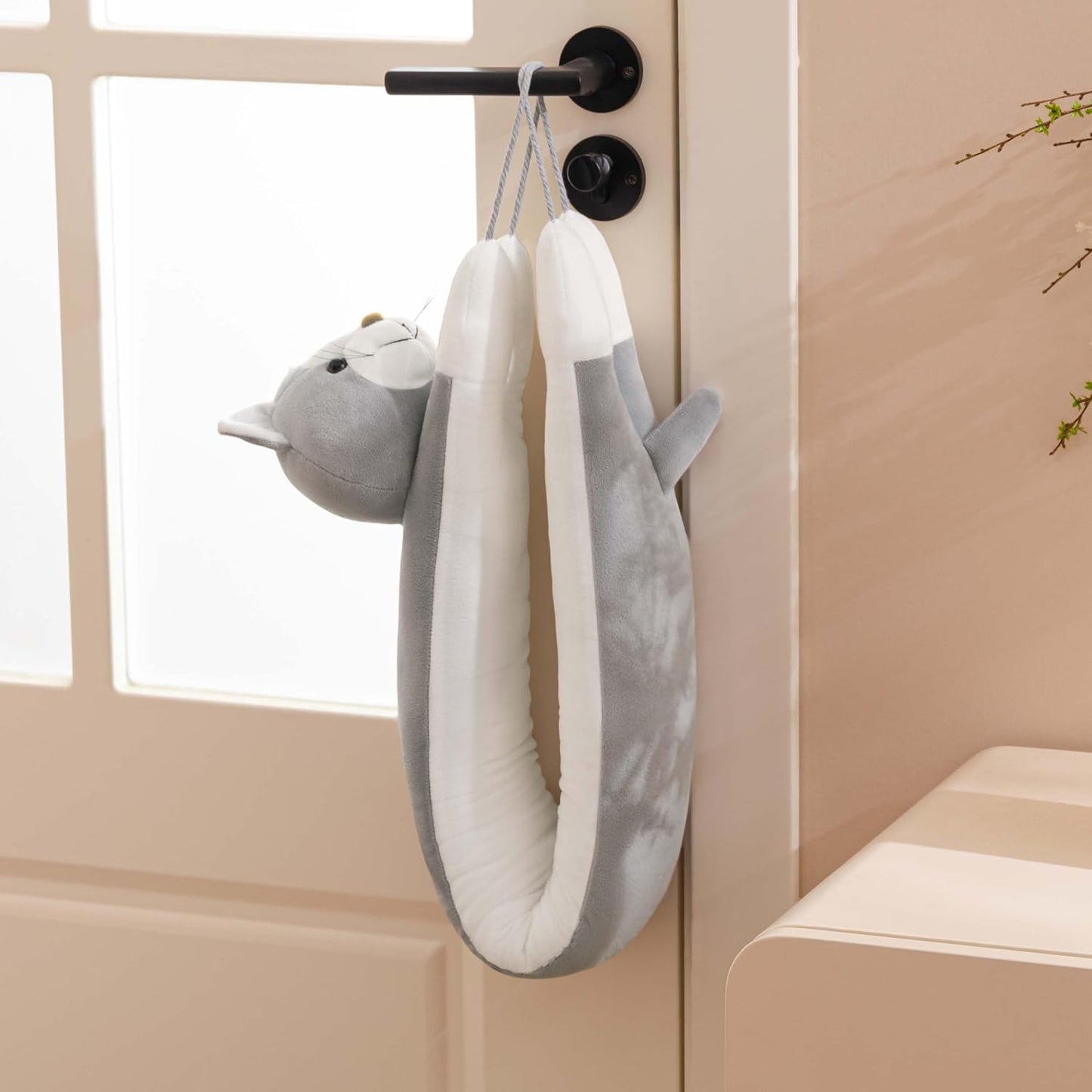 habibee Door Draft Stopper, Weighted Noise Blocker 38 in Coffee Dog | Robust Herringbone Fabric, Weighted Sandbags, Bouncy Cotton Filling, Blocks Light & Dust, Tool-free Setup, Animal Home Decor