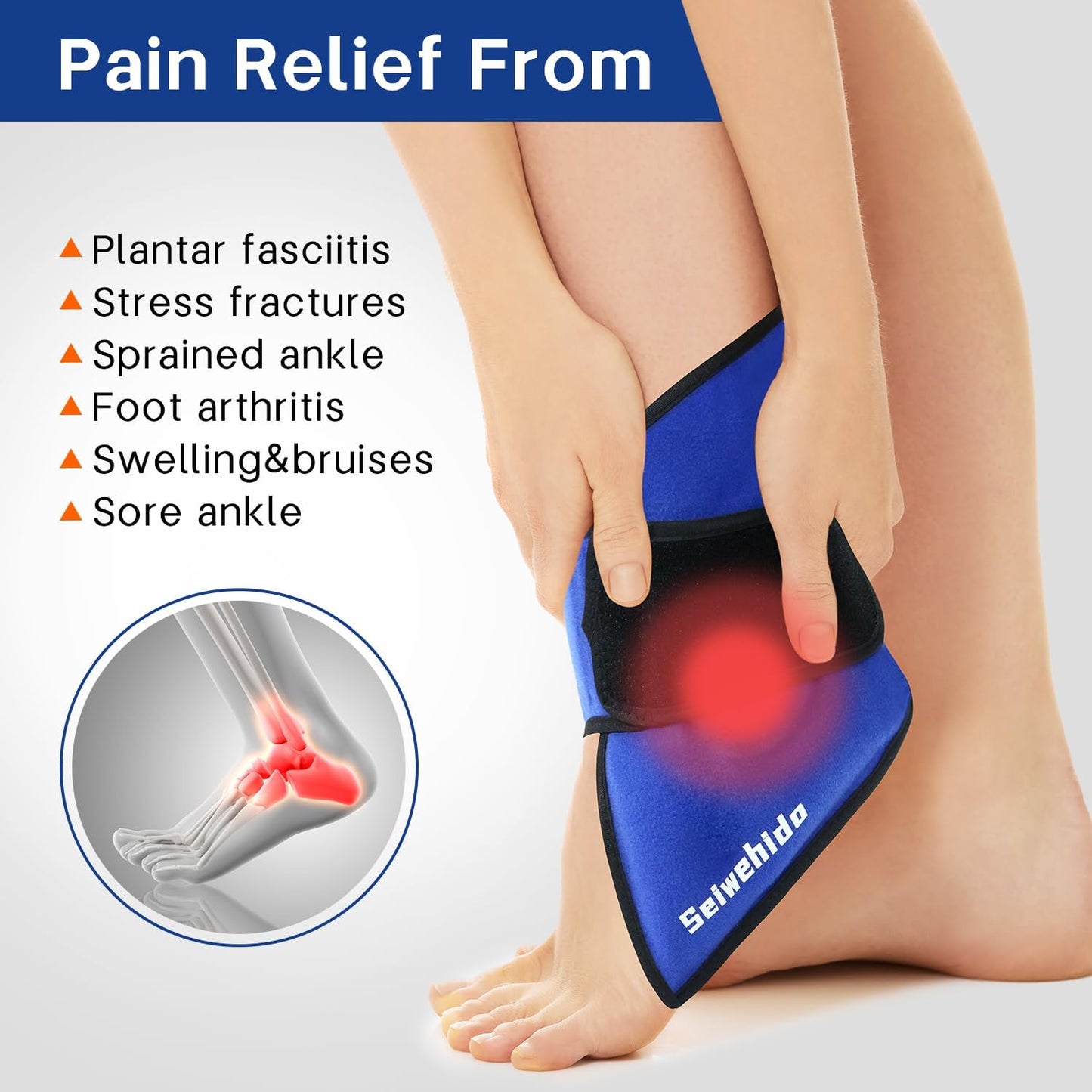 Ankle Ice Pack Wrap for Heel Swelling Pain Relief Reusable Gel Hot Cold Compress for Achilles Tendonitis Plantar Fasciitis, Post-Surgery, Sports Injury(1pcs,Blue)