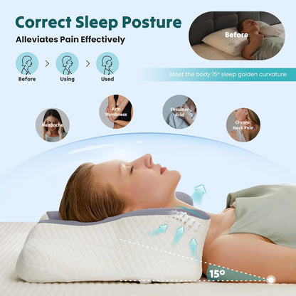 Sweetcrispy Cervical Pillow for Neck Pain Relief, Cooling Memory Foam