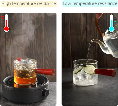 WHJY Glass Teapot with Infuser for Loose Tea, Small Clear Magic Tea Kettle for Stove Top, Clear Japanese Tea Kettle with Wooden Handle Kyusu Teapot - 17oz