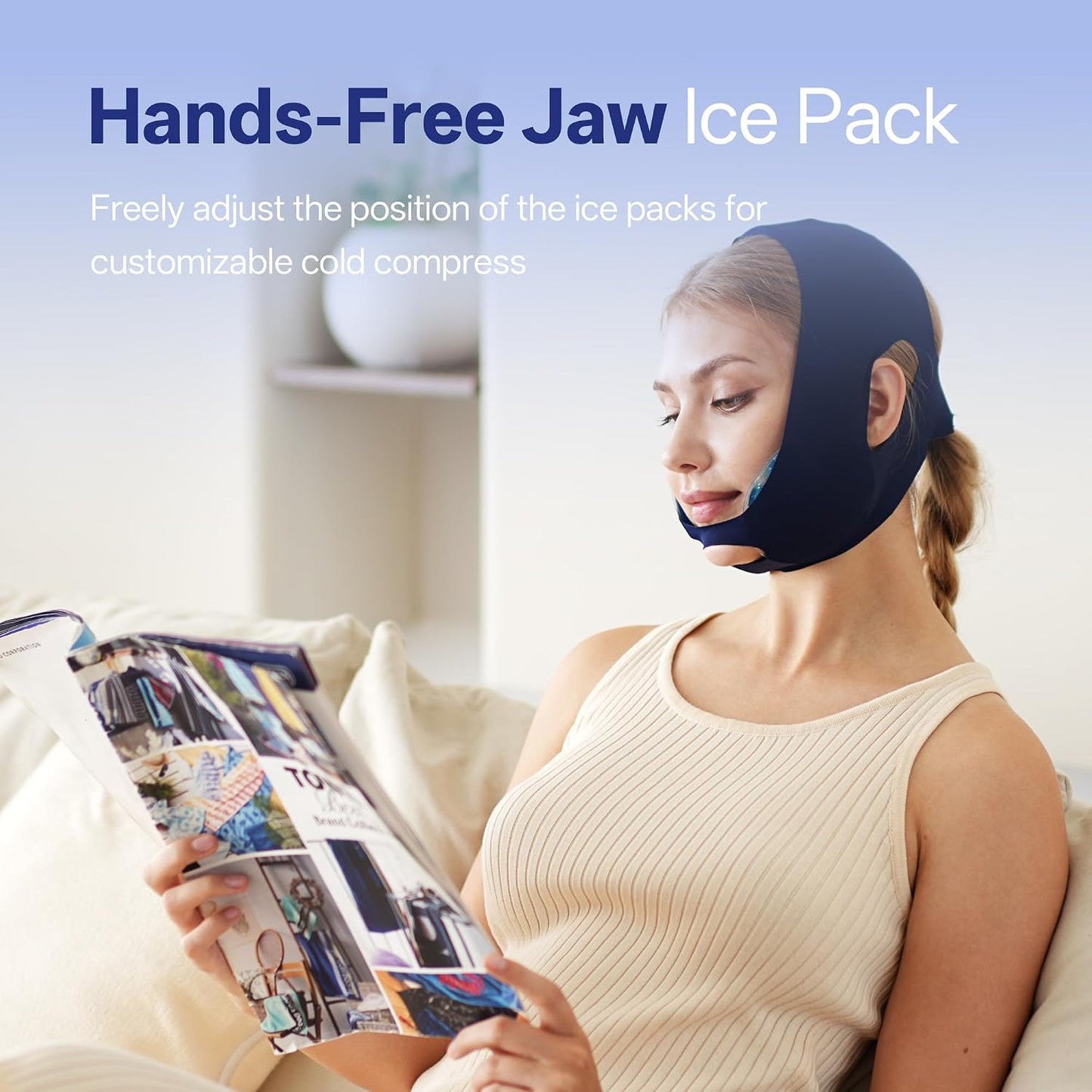 samply Wisdom Teeth Gel Ice Packs, Face Wrap for Jaw & Cheek, Cold Packs | Adjustable wrap cools both cheeks at once. Includes 4 reusable gel packs for dental recovery, swelling and jaw discomfort.