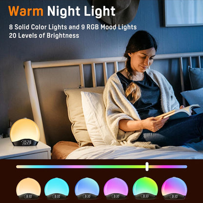 Sunrise Alarm Clock White Noise Sound Machine with 25 Soothing Sounds, 17 Night Lights, Bluetooth Speaker, Wake Up Light Alarm Clock for Bedrooms, Heavy Sleepers, Ideal Gift for Baby, Kids, Seniors