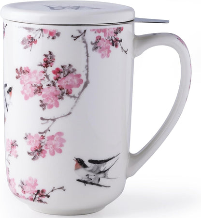 AmorArc Tea Cup With Infuser and Lid, 18oz Loose Leaf Tea Mug With Steeper | Porcelain Tea Mug With Infuser and Lid, Large Strainer Tea Cup with Lid for Tea, Coffee Mug for House-warming Birthday Gift