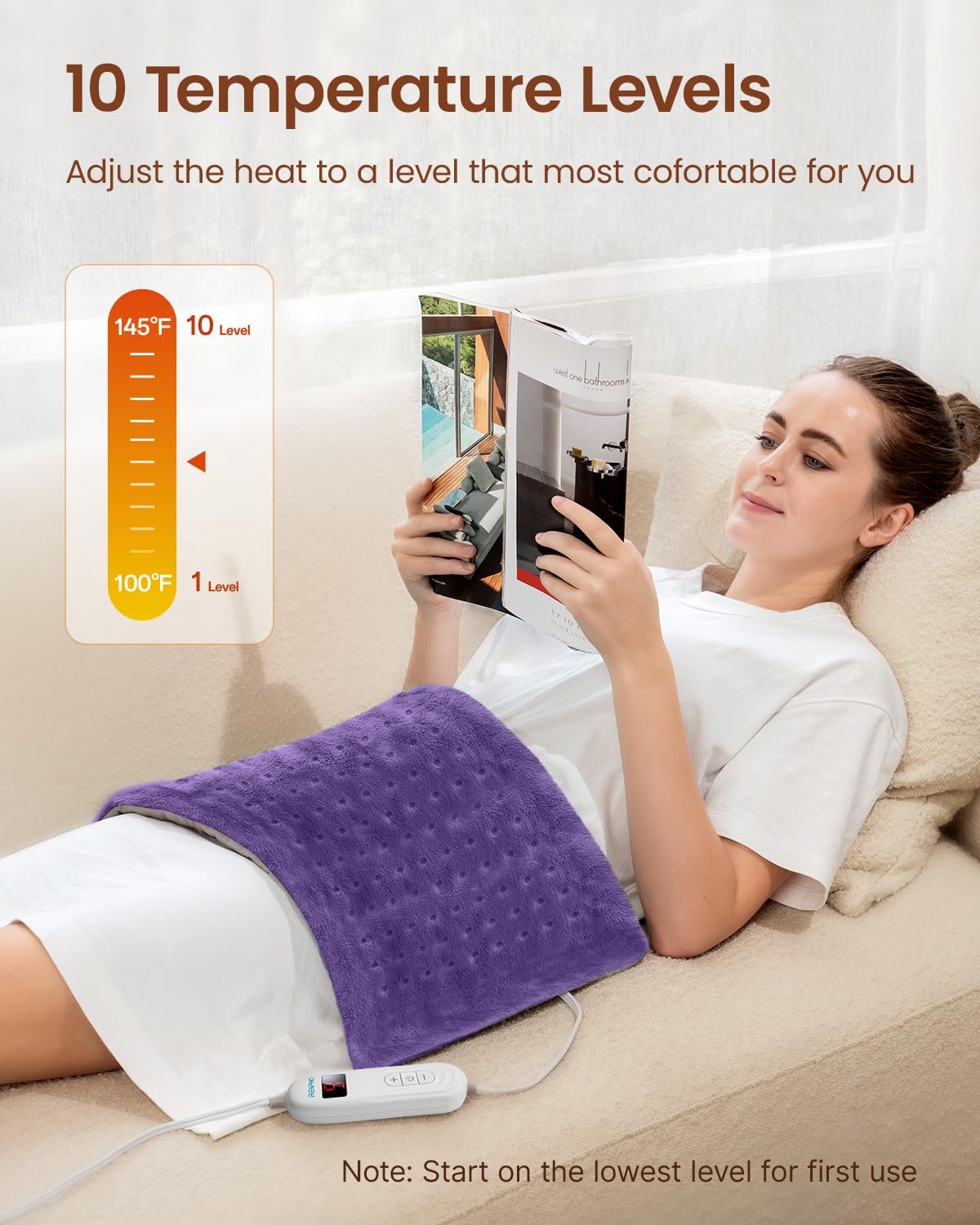 RENPHO Electric Heating Pad for Back with 10 Heat Levels, FSA Eligible HSA | Fit for Neck, Shoulder, Knee, Arm & Leg, Birthday Gift for Women, Men, Mom & Dad, HSA Approved, ETL Certified, 12 x 24", Gray