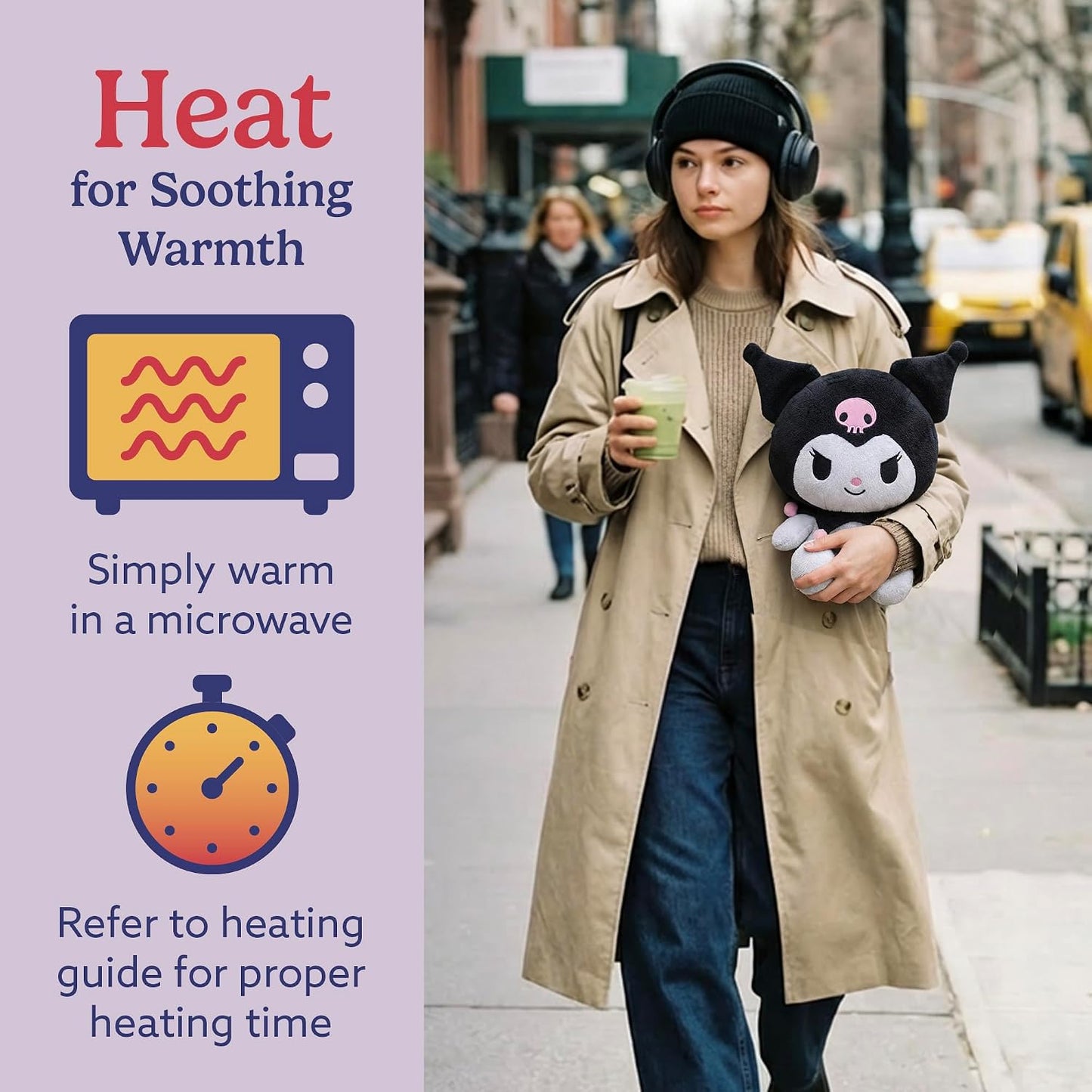 warmies x Hello Kitty - Microwavable & Weighted Stuffed Animals, Kuromi - Heated Stuffed Animal Plushie for Warmth & Comfort - Scented Soft Plush Toys for Adults & Children (Boys & Girls)