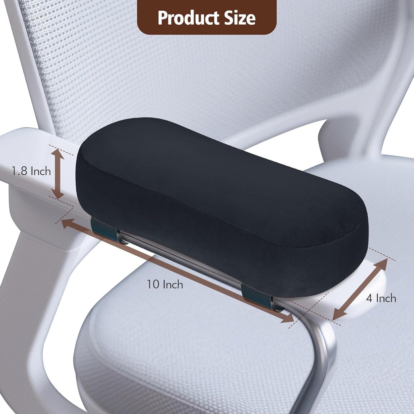 WdFour 2-Pack Non-Slip Armrest Pads for Office & Gaming Chairs - Ergonomic Forearm Support Pillow for Desk, Computer & Wheelchair, Pressure Relief Cushions (Black)