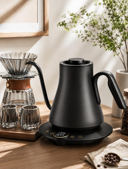 Cocinare Gooseneck Electric Kettle, ±1°F Precise Temperature Control, 1500W Fast Heating, Pour Over Coffee & Tea Kettle with Brew Timer & Keep Warm, Stainless Steel, 0.9L (Matte Black)