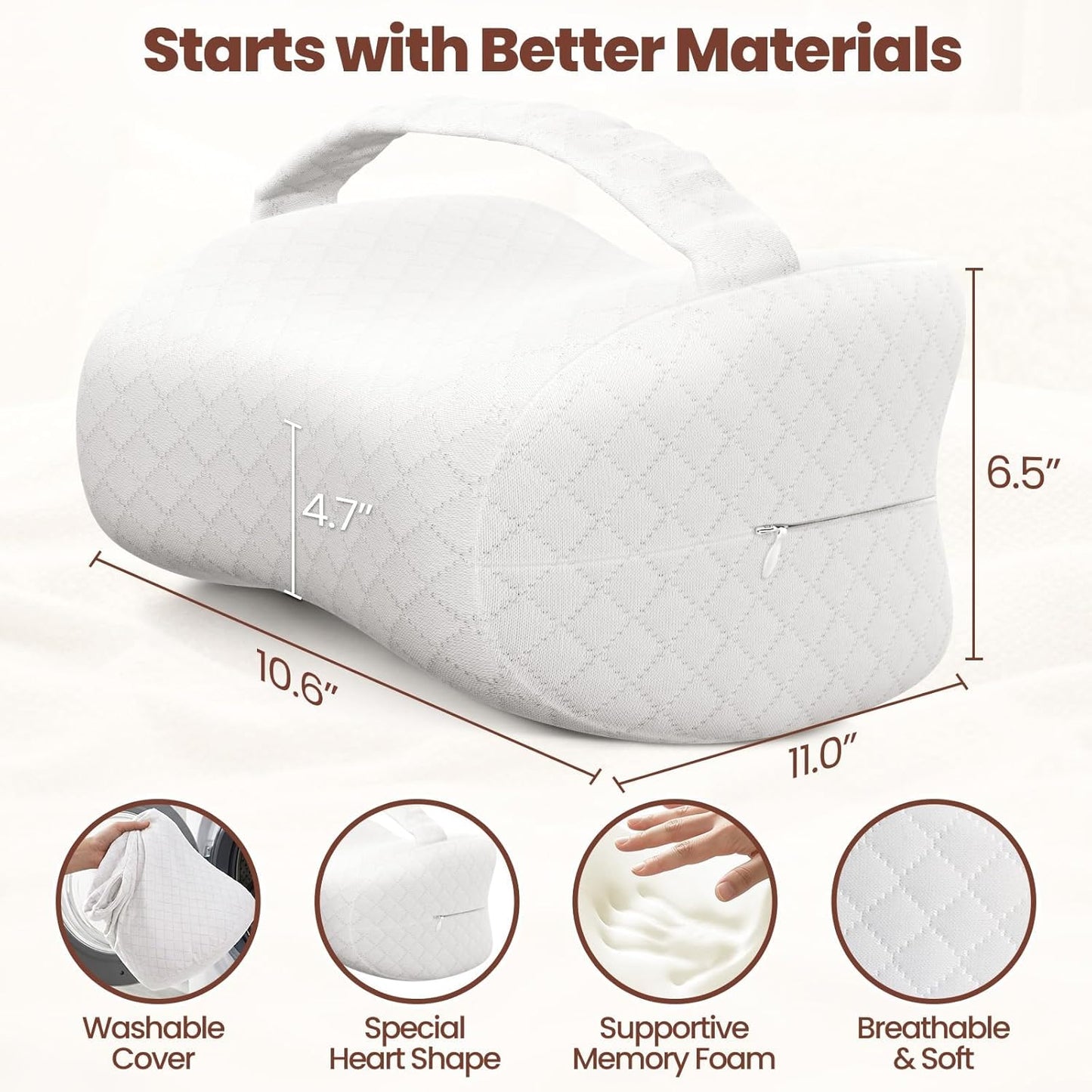Knee Pillow for Side Sleepers, Supportive Memory Foam Leg Pillow for Side Sleeping with Elastic Strap, Heart-Shape Pillow Between Legs for Pain Relief on Sciatica, Hip Joints, Gray