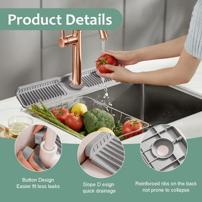 24 Inch Upgraded Draining Mat Folding faucet Mat for Bathroom Sink Splash Guard 7° Slope with Button Lock Water Draining Pad for Kitchen Bathroom Bar(Pink)