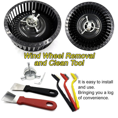 Fan Blade Blower Wheel Puller Kit,1Pcs Blower Fan Puller+3Pcs Small Wire Brushes+2Pcs Stainless Steel Scraper,Range Hood Cleaning Wind Wheel Removal Tool Pull Appliance Disassemble Hand Tools
