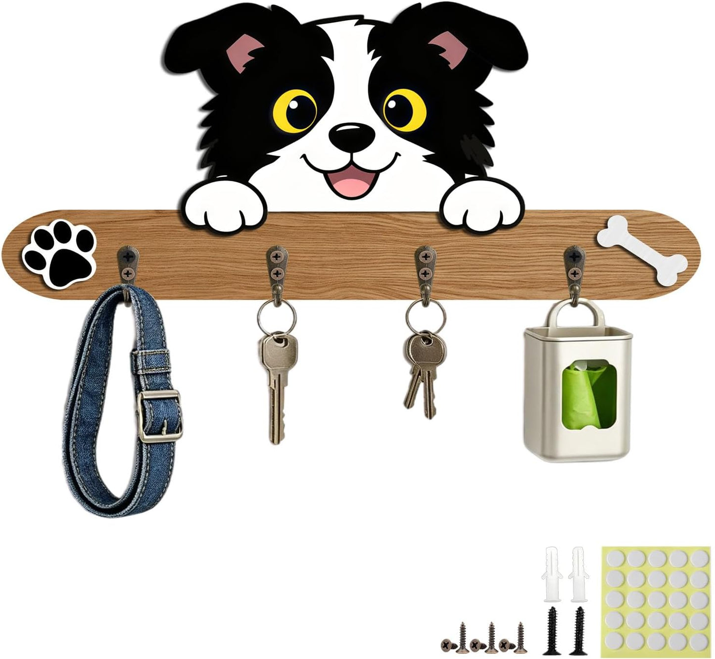 Goodangie00 Wooden Dog Leash Holder Wall Decoration, 3D Dog Paw Harness Wall Mount Hanger Organizer Hooks for Rustic Home Decor, Leashes, Keys, Collars, Hallway, Pet Lover Gift（White）
