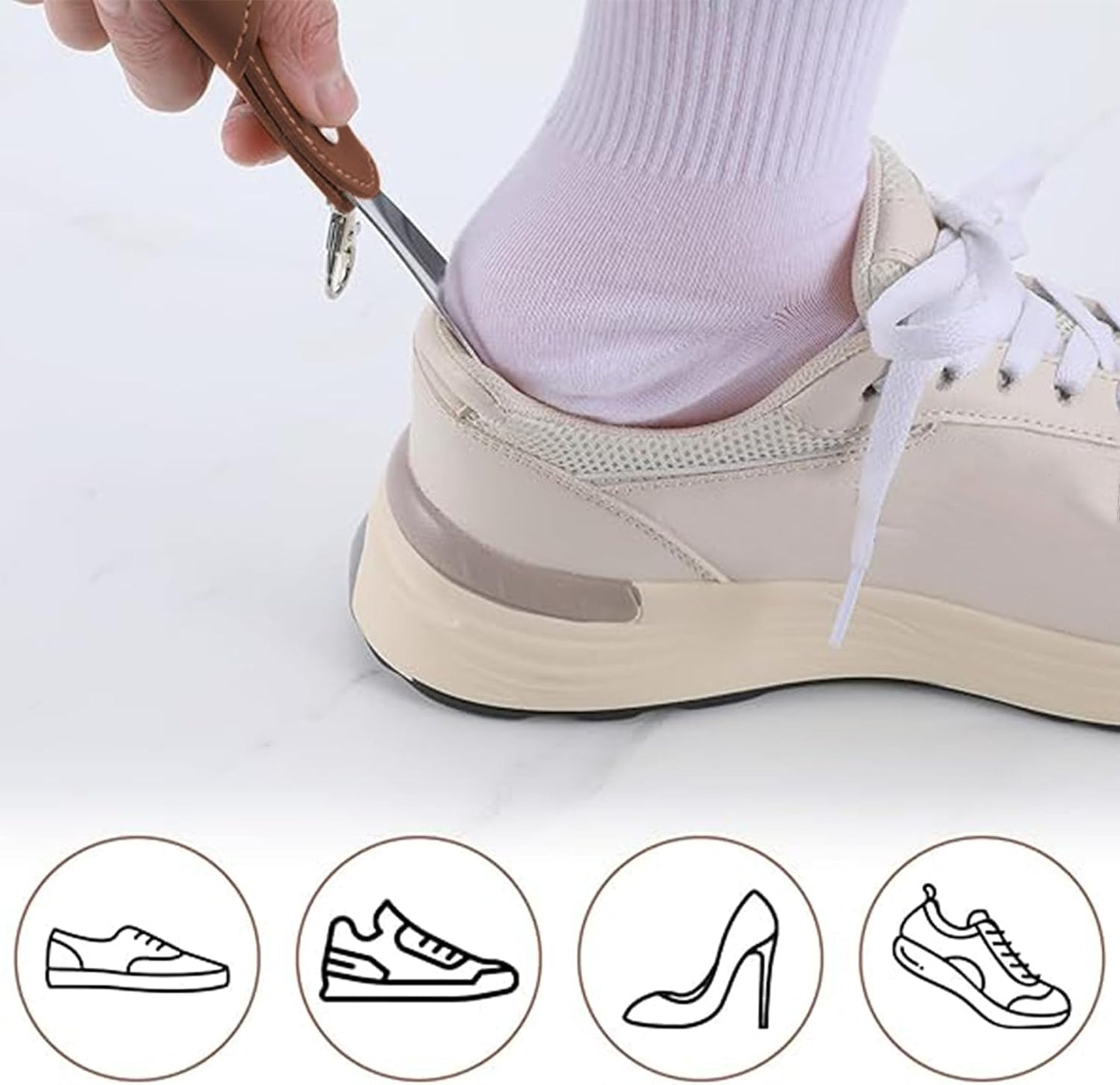 Metal Shoe Horn with Holster, 1 Pc Foldable Shoe Horn with Keychain, Travel Mini Stainless Steel Shoe Spoon