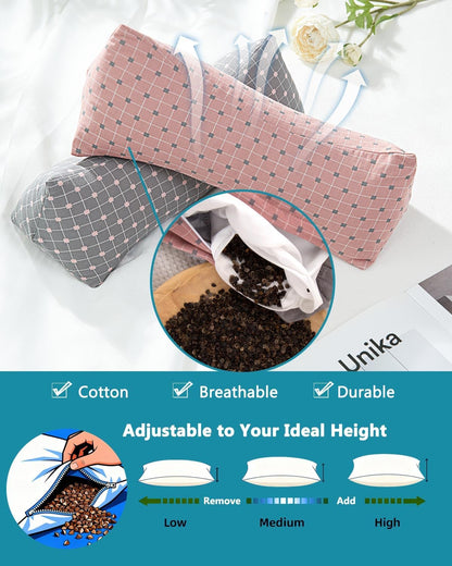 Buckwheat Cervical Neck Roll Pillow, Adjustable Firm Support for Neck Pain Relief, 15.7x6 Inch Buckwheat Hull Pillow for Back Side Sleepers