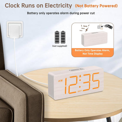DreamSky Wooden Digital Alarm Clock for Bedroom with Large Numbers