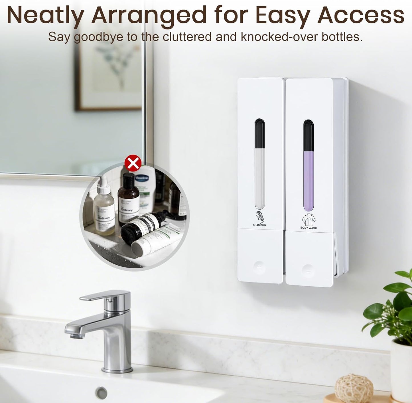 3 Chamber Shampoo and Conditioner Dispenser Set, No Drill Shower Soap | Refillable wall-mounted bottles, BPA-free. 3x400ml. Dispenses shampoo, conditioner,body wash, soap, lotion, gel. Black.