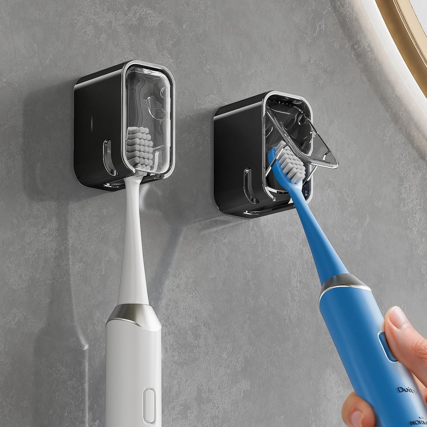 MOPMS Single Slot Toothbrush Holders Wall Mounted with Cover for Bathrooms | 2PCS Toothbrush Cover for Shower, Single Toothbrush Dispenser Storage Organizer for Family & Travel