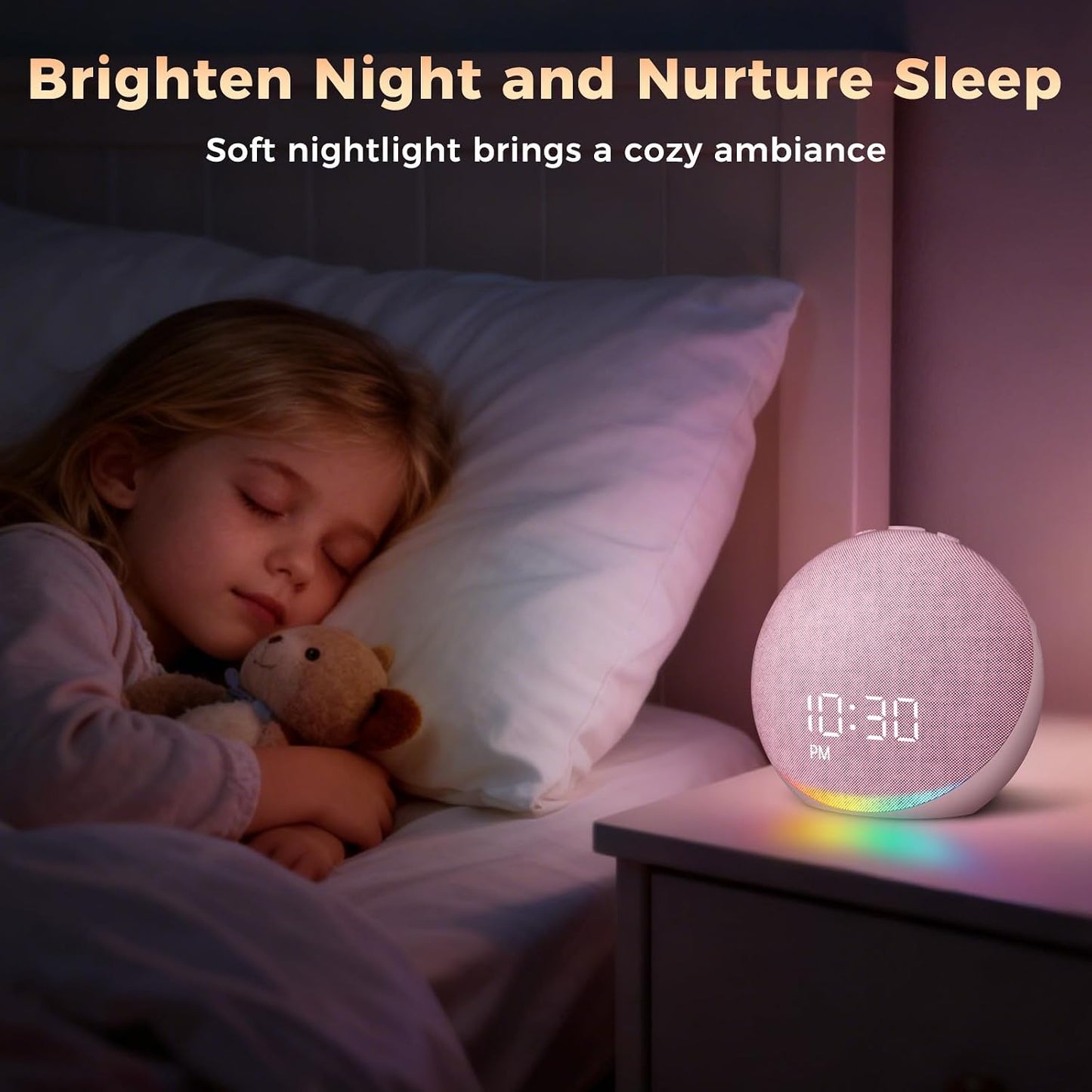 Sound Machine Alarm Clock for Bedroom: 25 Natural Sleep Sounds | White Noise Machine for Adults Kids Baby - Gentle Wake Up Alarm with Bluetooth Speaker - Putty