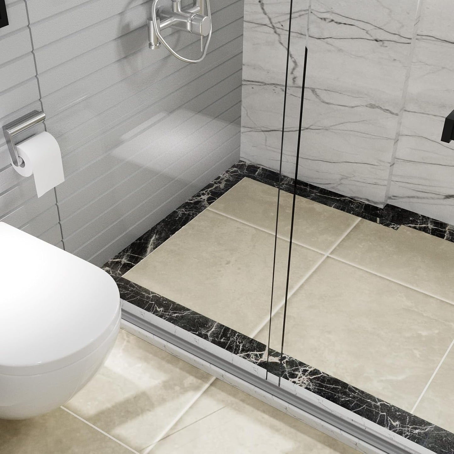 Duzzy Shower Threshold Water Dam Guard, Silicone Rubber Shower Door Bootom Seal Strip for Walk in Shower (39 Inch, Clear)