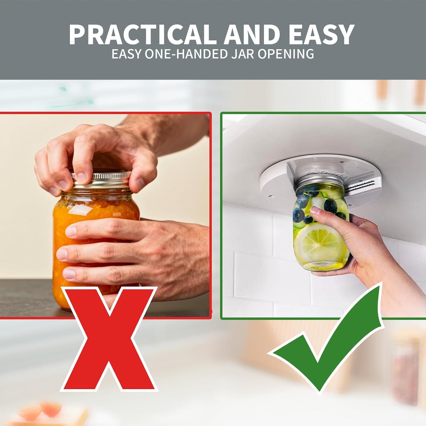 Under Cabinet Jar Opener, Multi-Function One-Handed Bottle and Jar Opener, Under Counter Jar Opener Mounted for Seniors, Water Bottle Openers for Home Kitchen