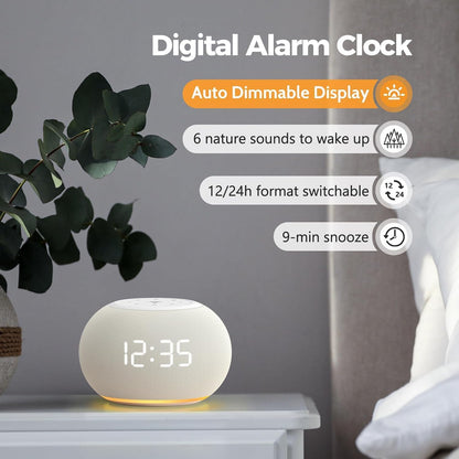 REACHER Auto Dimmable Sound Machine Alarm Clock with Night Light for Girls