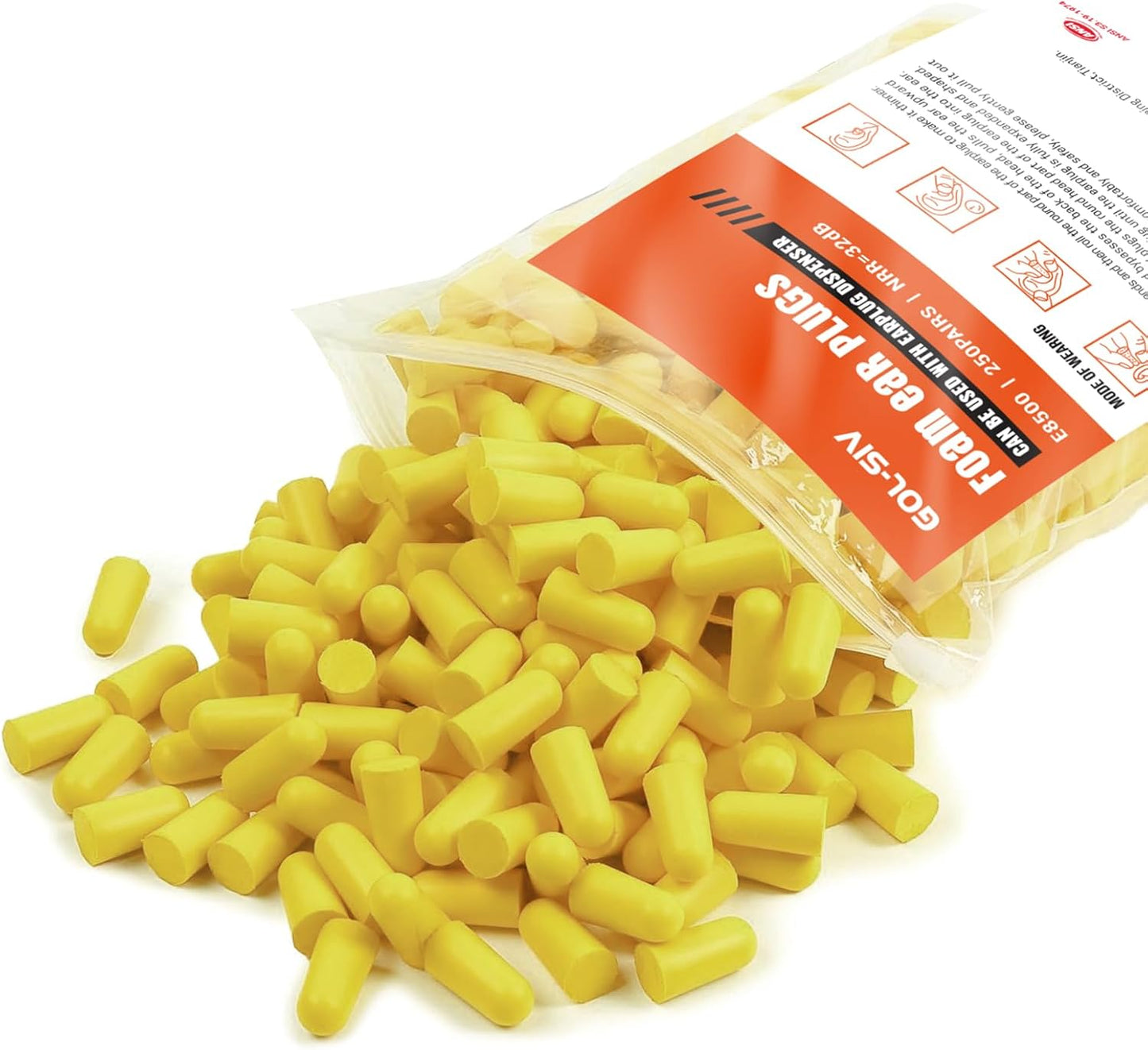 Silicone Corded Ear Plugs, 100 Pairs, SNR 32dB, Orange | Reusable noise reduction earplugs with string. Individually wrapped. For work, construction sites & industrial use.