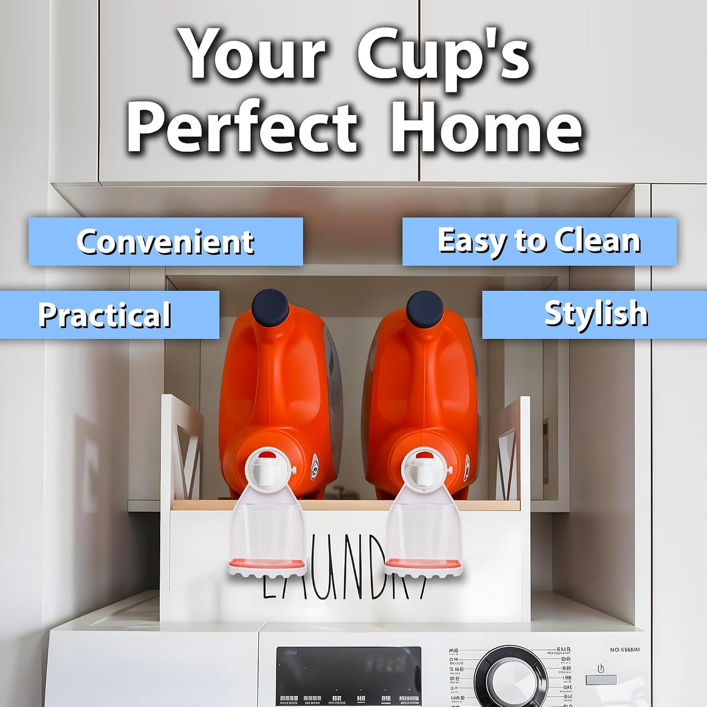 2 Pack Laundry Detergent Cup Holder with Drip Catcher Tray - Black | Silicone drip tray catches leaks; metal screw secures to detergent or fabric softener spouts for cleaner laundry room storage