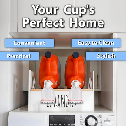 2 Pack Laundry Detergent Cup Holder with Drip Catcher Tray - Black | Silicone drip tray catches leaks; metal screw secures to detergent or fabric softener spouts for cleaner laundry room storage