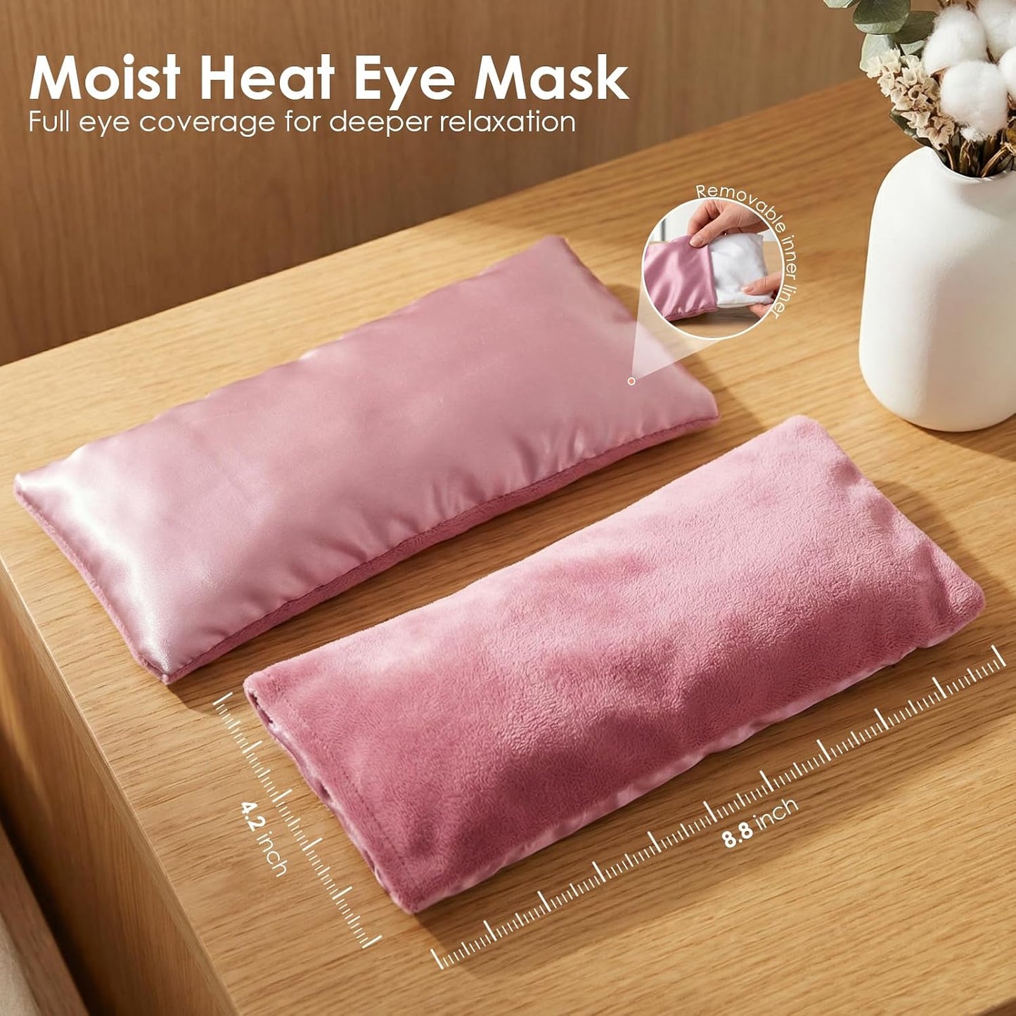 Weighted Eye Pillow for Yoga, Moist Heat Mask for Dry Eyes(Pink) | Silk Sleep Mask, Warm Compress for Sinus, Relaxation Gifts for Women, Washable Cover