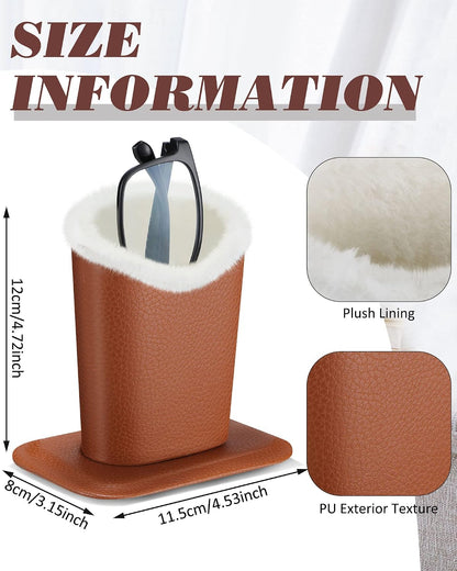 Weewooday 6 Pack Eyeglass Holder Stand Plush Lined Leather Case,Elegant | For Reading Glasses, Bedside Holder for Table, Soft Plush Interior Prevents Scratches, Faux Leather Securely Holds Eyewear