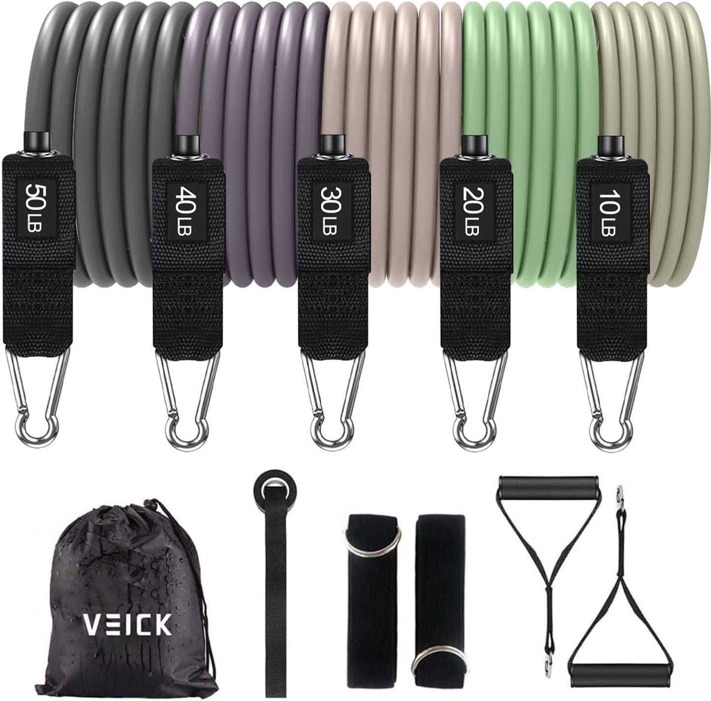 VElCK Resistance Bands Set with Handles for Exercise, Workout and Home Gym | 100% Natural Latex, 10-150LBS, Versatile for Yoga, Pilates, Strength, Home Gym