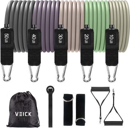 VElCK Resistance Bands Set with Handles for Exercise, Workout and Home Gym | 100% Natural Latex, 10-150LBS, Versatile for Yoga, Pilates, Strength, Home Gym