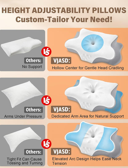 Cervical Neck Pillow for Pain Relief – Ergonomic Memory Foam Pillow for Side Sleeper Contour Orthopedic Bed Pillow for Neck Support with Cooling Cover – Ideal Christmas Birthday Gift for Women Men