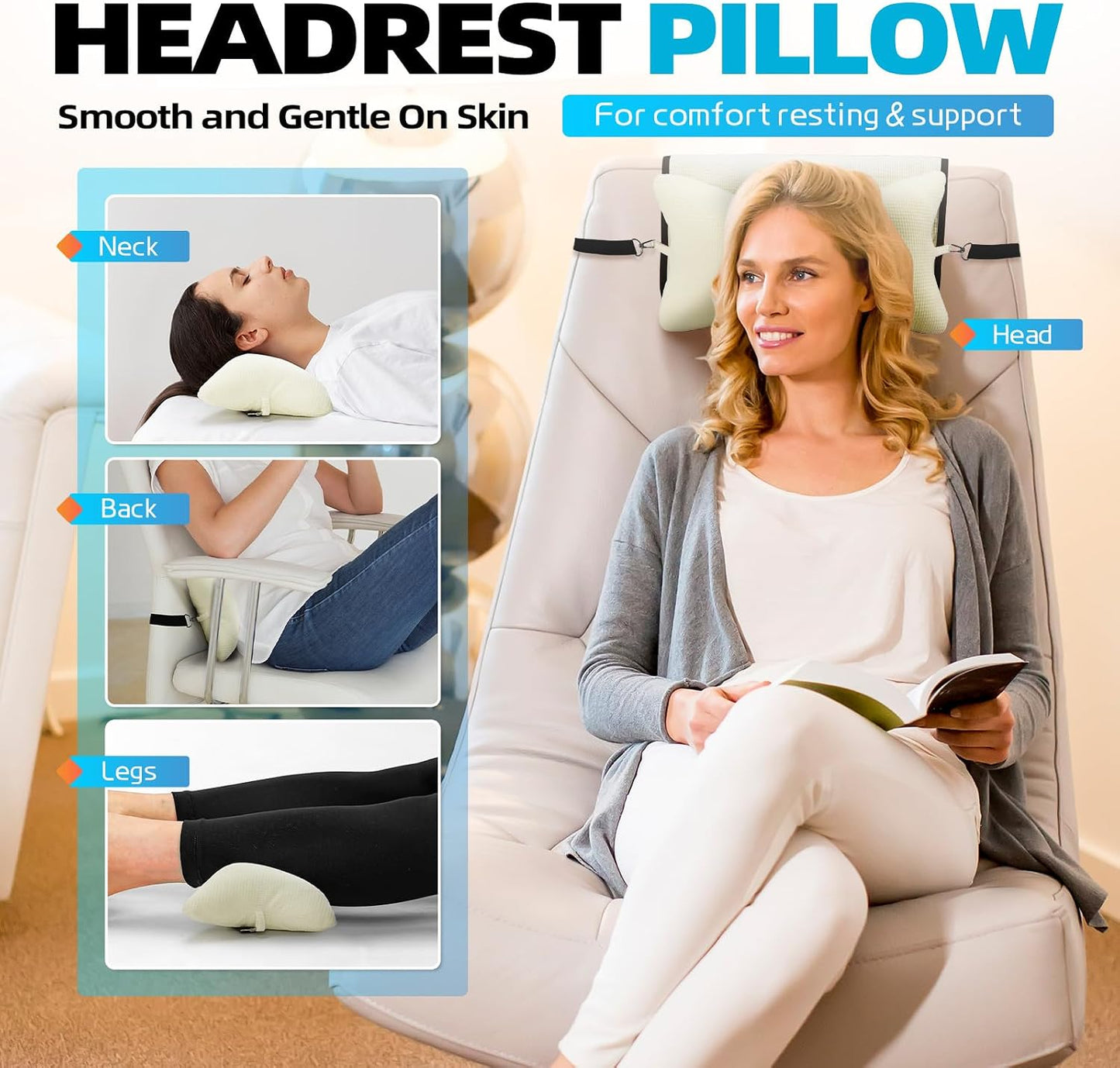 Recliner Head Pillow for Neck, Recliner Pillow for Headrest, Sofa, Chair | Breathable Velvet Cover, Plush Fill; Recliner, Sofa, Office Chair; Adjustable, Non-Slip, Ergonomic; OEKO-TEX Certified