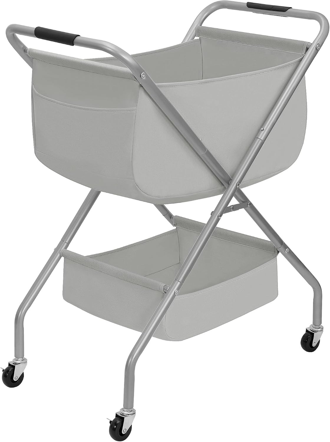 STORAGE MANIAC Collapsible Laundry Cart with Wheels 35.6"H Removable Canvas Bag Rolling Laundry Hamper Clothes Basket with Wheels, Sturdy Steel Frame Folding for Small Narrow Space Easy Storage, Beige