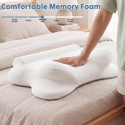 NEWBULIG Cervical Neck Pillow, Ergonomic Contour Memory Foam and Detachable Roll Pillow for Neck Pain Relief Side Back Stomach Sleepers with Cooling Breathable Cover