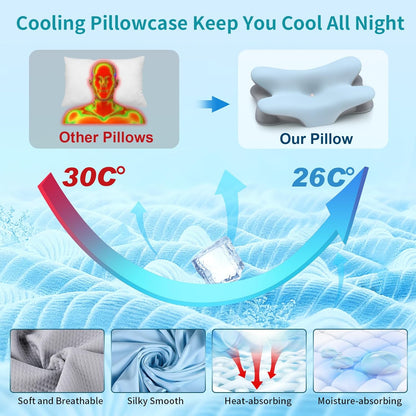 Cervical Neck Pillow for Pain Relief - Ergonomic Memory Foam Pillows Contour Side Sleeper Pillow for Neck Support, Orthopedic Pillow for Sleeping, Bed Pillow for Sleepers (Grey)