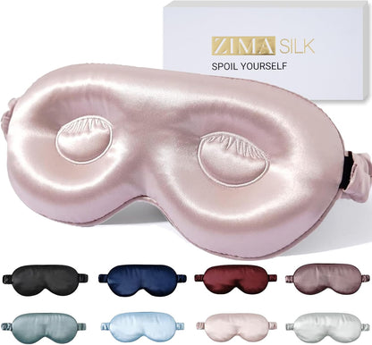 ZIMASILK Adjustable 22 Momme 100% Pure Mulberry Silk Sleep Mask, 3D Contoured Cup Eye Mask for Sleeping, Super Soft Breathable Blindfold, Perfect Blocks Light for Sleeping (Black)