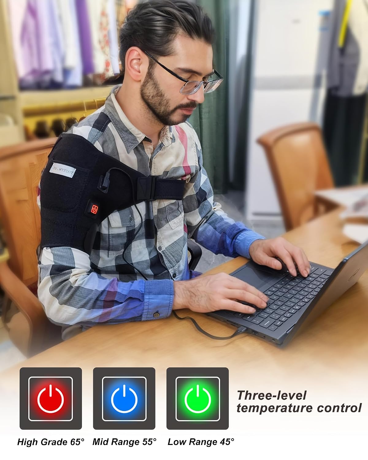 Shoulder Heating Pad - 3-Temperature USB Rechargeable, Adjustable Heat Wrap for Men & Women, Portable Cordless Shoulder Warmer (1 Pce Black-New)